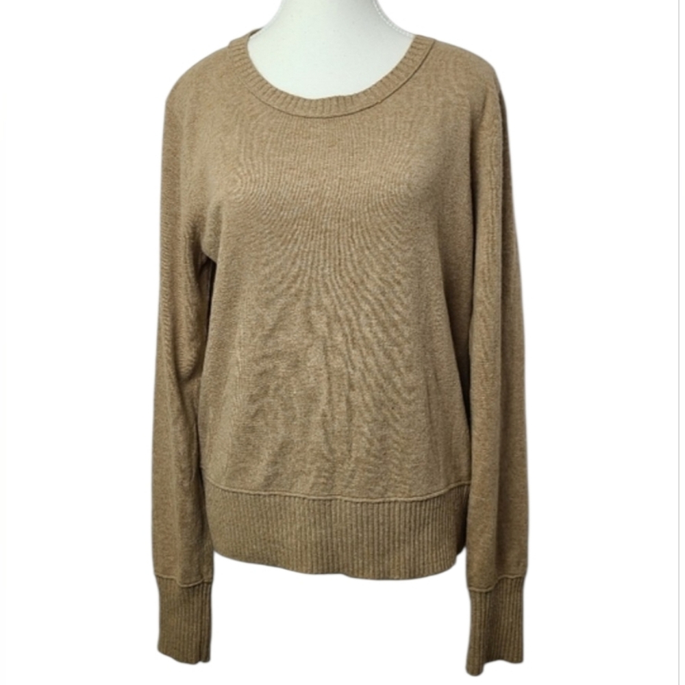 Club Monaco Tan Angora Wool Cashmere Blend Crewneck Sweater Sz L Soft Luxury